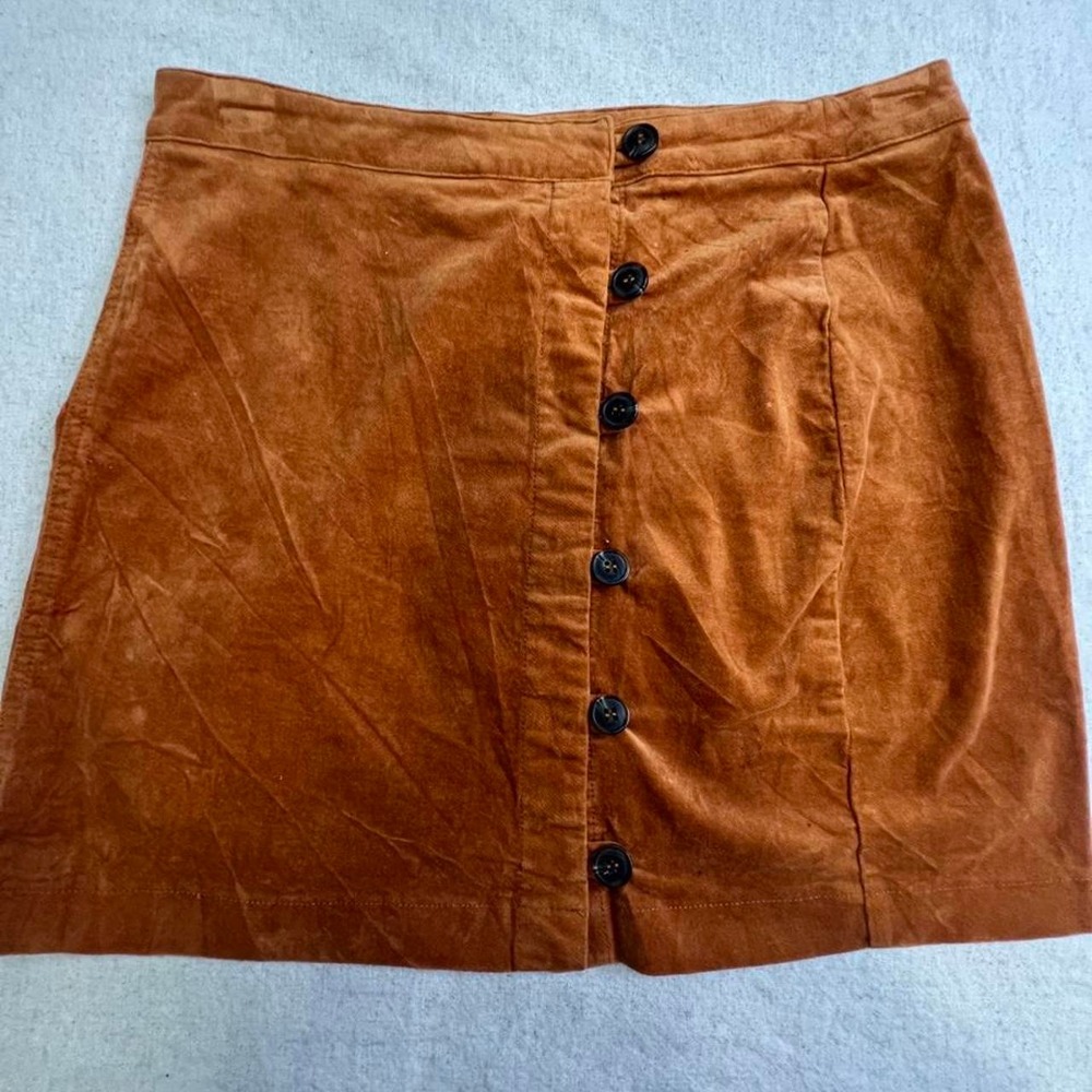 Forever 21 Brown Corduroy Button Front Mini Skirt Womens Size Large